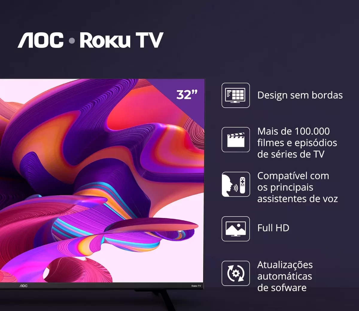 Smart TV 32” AOC Roku: Qualidade e Conectividade em uma TV Compacta - Ki Promo